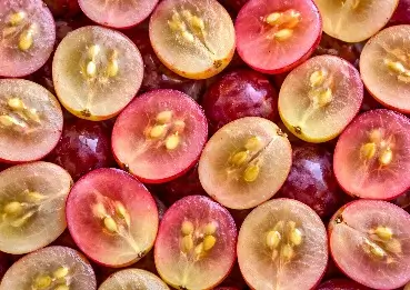 Resveratrol-rich grapes sliced open